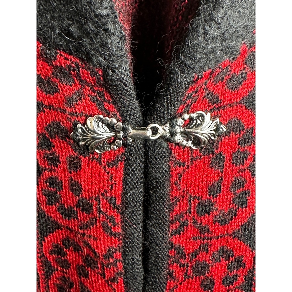 North Style Cardigan Black Floral Embroidered Metal Clasp Nordic Peruvian SMALL - Picture 10 of 14